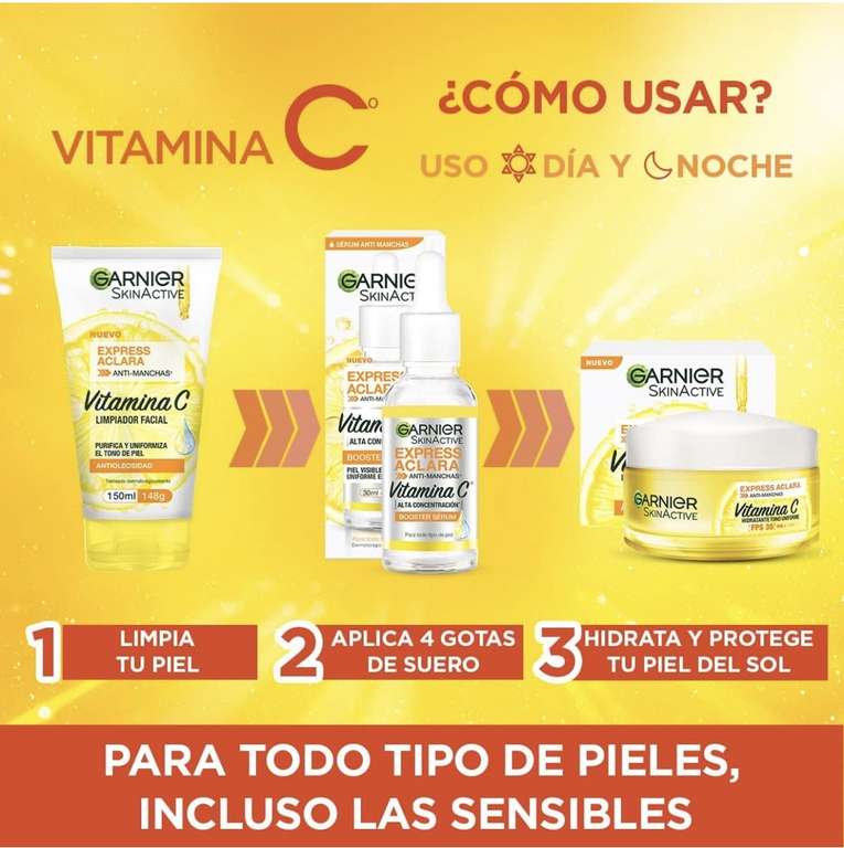 Amazon: Garnier Skin Active Kit express aclara: serum, crema y gel con vitamina C | Planea y Ahorra, envío gratis Prime