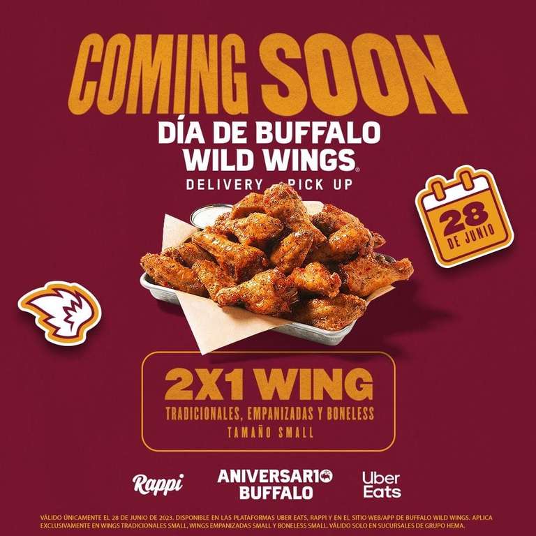 Buffalo Wild Wings: Día de Buffalo Wild Wings 2x1 (empanizados, tradicionales y boneless) | Sucursales seleccionadas