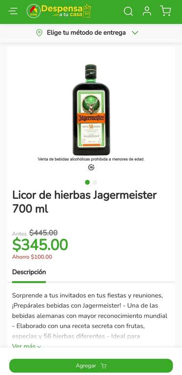 Despensa bodega Aurrera: Licor de hierbas Jagermeister 700 ml