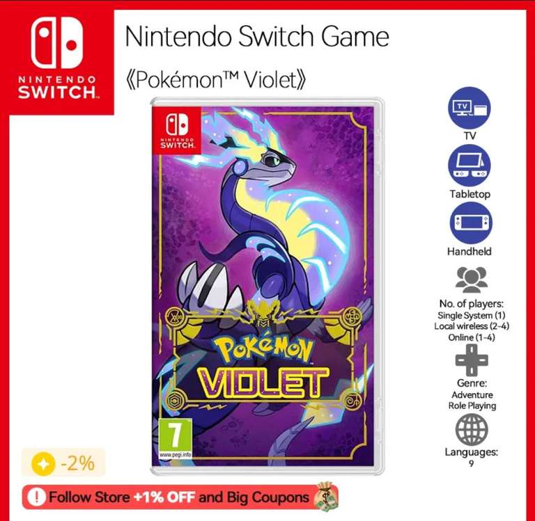 AliExpress: Juego de Pokémon Violet para Nintendo Switch