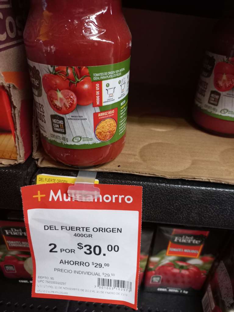 Puré de tomate del fuerte en tarro de cristal 400gr 2x $30 walmart periplaza Puebla
