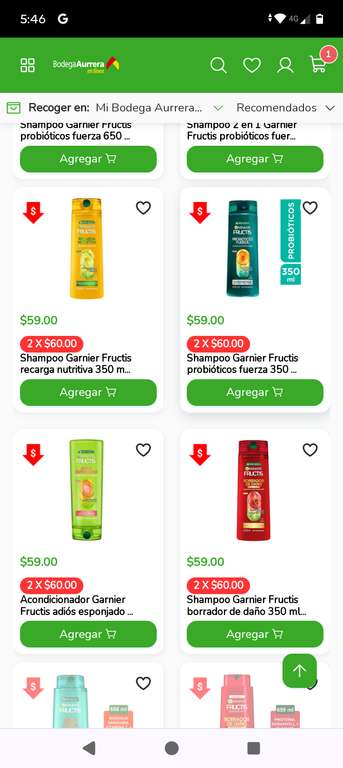 Bodega Aurrerá: Shampoo Garnier Fructis borrador de daño 350 ml (2 x$60)