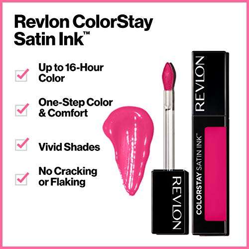 Amazon: Revlon Labial liquido colorstay satin ink fired up, hasta 16 horas de uso, contenido: color 014 smokin' hot Smokin' Hot