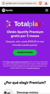Spotify: 3 Meses Gratis con Totalplay (usuarios seleccionados)