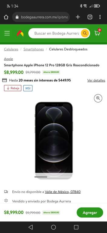 Bodega Aurrera: Apple iPhone 12 Pro 128GB Gris Reacondicionado
