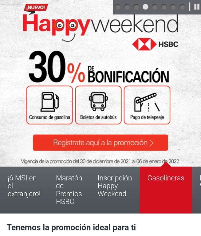 HSBC: 30% bonificación en gasolina por Happy Weekend