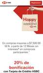 HSBC Happy Weekend Octubre: 20% de bonificación (TDC Digital) comprando +$7500 a partir de 12 MSI | 15% con TDC Física
