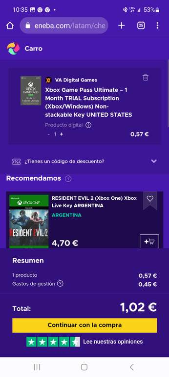 Eneba Xbox Game Pass Ultímate De 1 Mes Usa Key No Acumulable Vpn