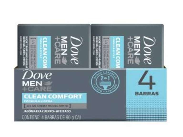 Walmart: Jabón para cuerpo y afeitado Dove Men + Care clean comfort 4 pzas de 90 g c/u | 2 paquetes x $110