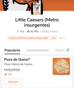 Didi CDMX: Pizza de queso 3x2 Little Caesars