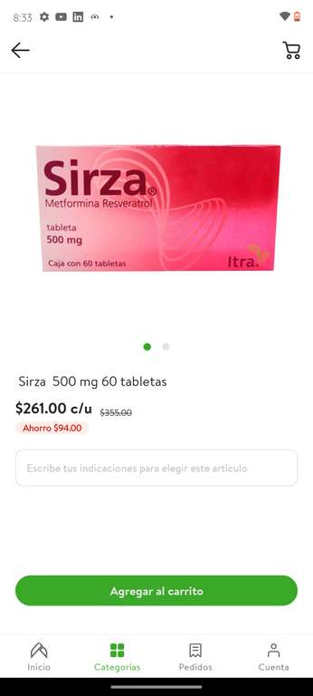 Walmart: Sirza 500 mg 60 tabletas