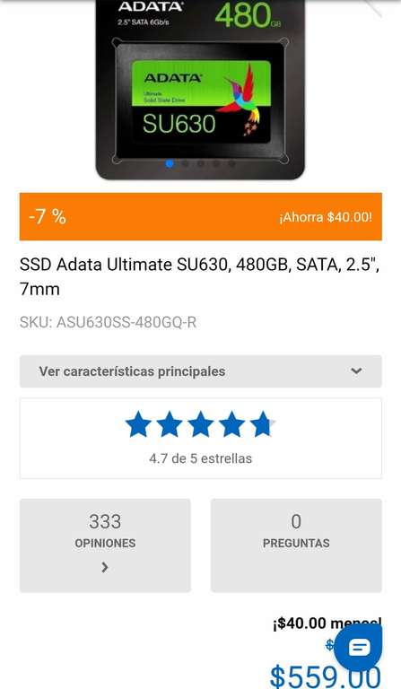 CyberPuerta SSD Adata Ultimate SU630, 480GB, SATA, 2.5", 7mm