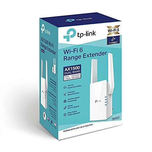 Amazon: TP-Link - Amplificador "WiFi 6" - Hasta 460 m2 y 25 dispositivos - Puerto Gigabit - Doble banda 1,5 Gbps