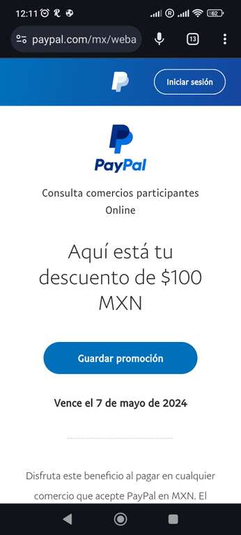 Paypal: Cupón de $100 para diferentes establecimientos | usuarios seleccionados