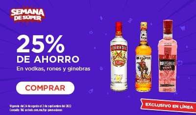 HEB: Vodkas, Rones y Ginebras con 25% de descuento
