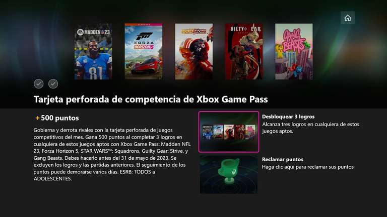 Xbox: Rewards 500 puntos al desbloquear 3 logros