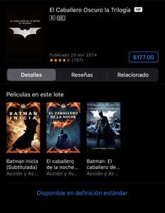 iTunes Store. Trilogía Batman The Dark Knight (4K I Dolby Vision y iTunes Extras)