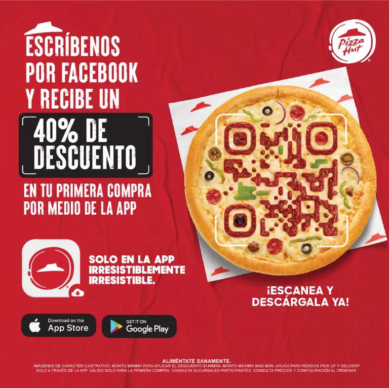 Pizza Hut: 40% de descuento en primera compra al escribirles por Facebook