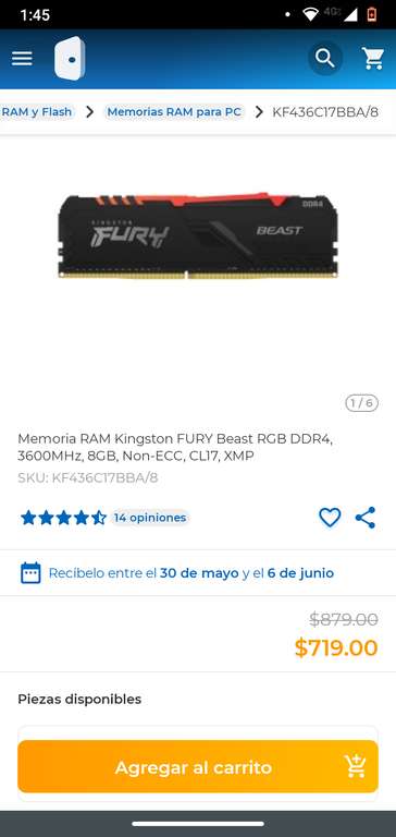 CyberPuerta: Memoria RAM Kingston Fury 8 GB