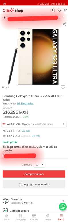 Claro Shop: Samsung Galaxy S23 Ultra 12gb ram 256gb interna