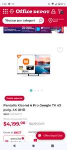 Office Depot: Pantalla Xiaomi A Pro Google TV 43 pulg. 4K UHD | Pagando con Paypal y Banorte