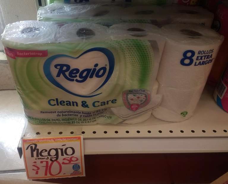 Farmacias Guadalajara: Papel higienico regio CLEAN & CARE paquete 8 rollos