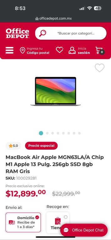 Office Depot: MacBook Air M1 256GB SSD y 8GB RAM con PayPal y 18MSI con Citibanamex