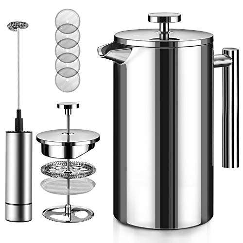 Amazon: Cafetera Prensa Francesa de Acero Inoxidable 1000ml con 6 filtros y  Espumador de Leche - promodescuentos.com