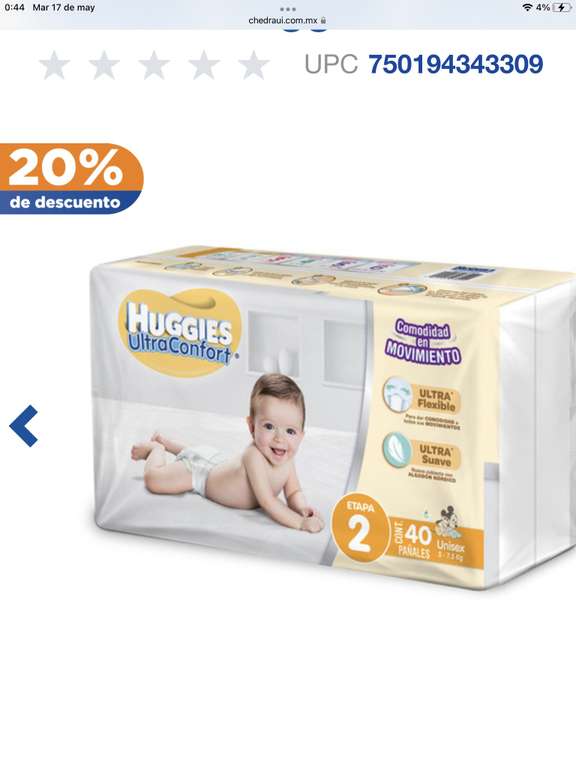Chedraui: Pañales Huggies UltraConfort Etapa 2 Unisex 40 Pañales (Precio por 2 paquetes, total 80 pañales para bebés de 5 a 7.5 kg)