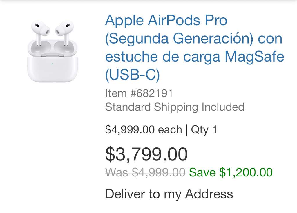Costco: Apple AirPods Pro (Segunda Generación) con estuche de carga MagSafe  (USB-C) (En el carrito) 