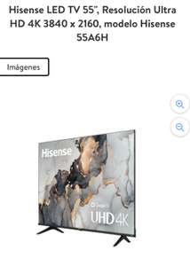 Bodega Aurrera: Hisense LED TV 55", Resolución Ultra HD 4K 3840 x 2160, modelo Hisense 55A6H