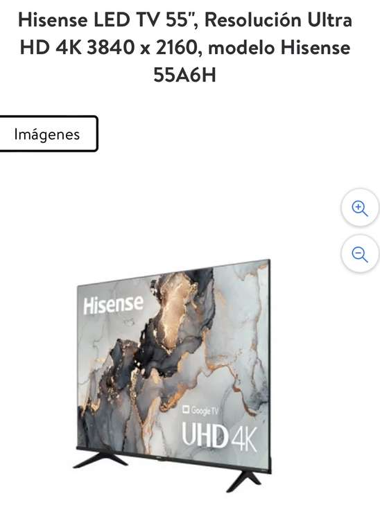 Bodega Aurrera: Hisense LED TV 55", Resolución Ultra HD 4K 3840 x 2160, modelo Hisense 55A6H