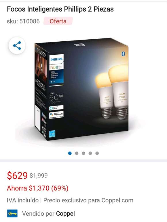 Coppel: Philips hue 2 focos ambiance
