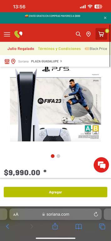 Soriana: Consola PlayStation 5 Estándar + Fifa 23 en oferta