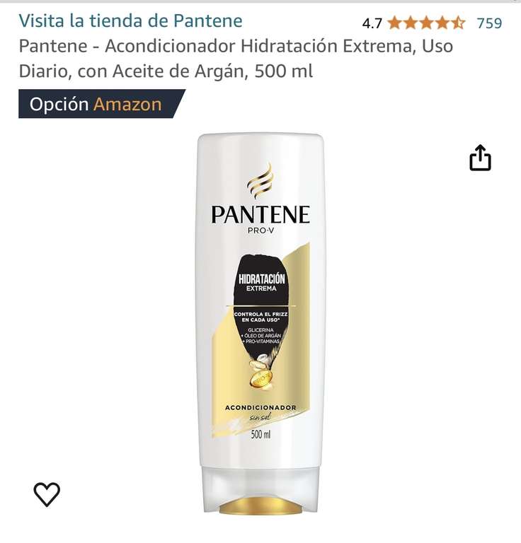 Amazon: Pantene - Acondicionador Hidratación Extrema, Uso Diario, con Aceite de Argán, 500 ml | Planea y Ahorra