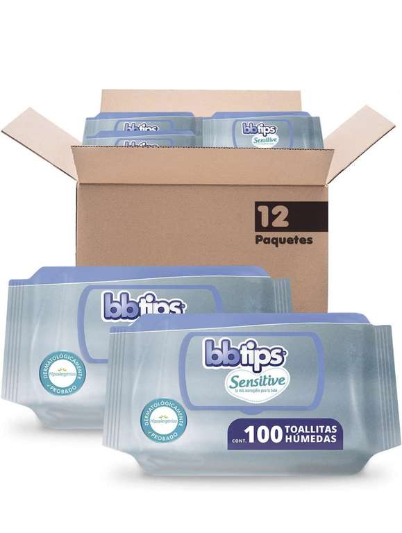 Amazon: BBtips Sensitive Toallitas Húmedas, Caja con 12 paquetes x 100 piezas, 1200 toallitas | Planea y ahorra