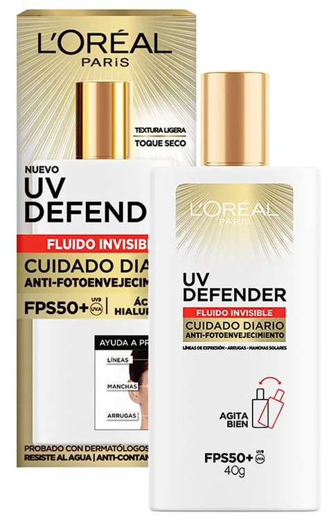 Amazon: L'Oréal Paris Protector Solar Diario Fluid FPS50+ UV Defender 40ml -envío prime