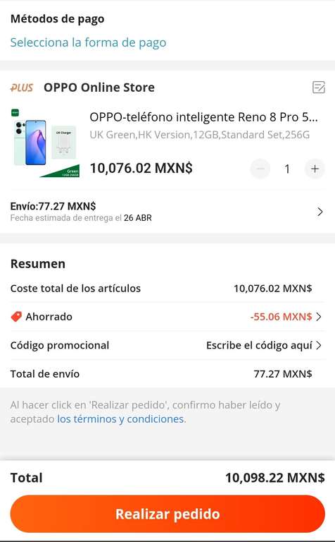 AliExpress: OPPO RENO 8 PRO 5G ( 12GB/256GB ) versión global