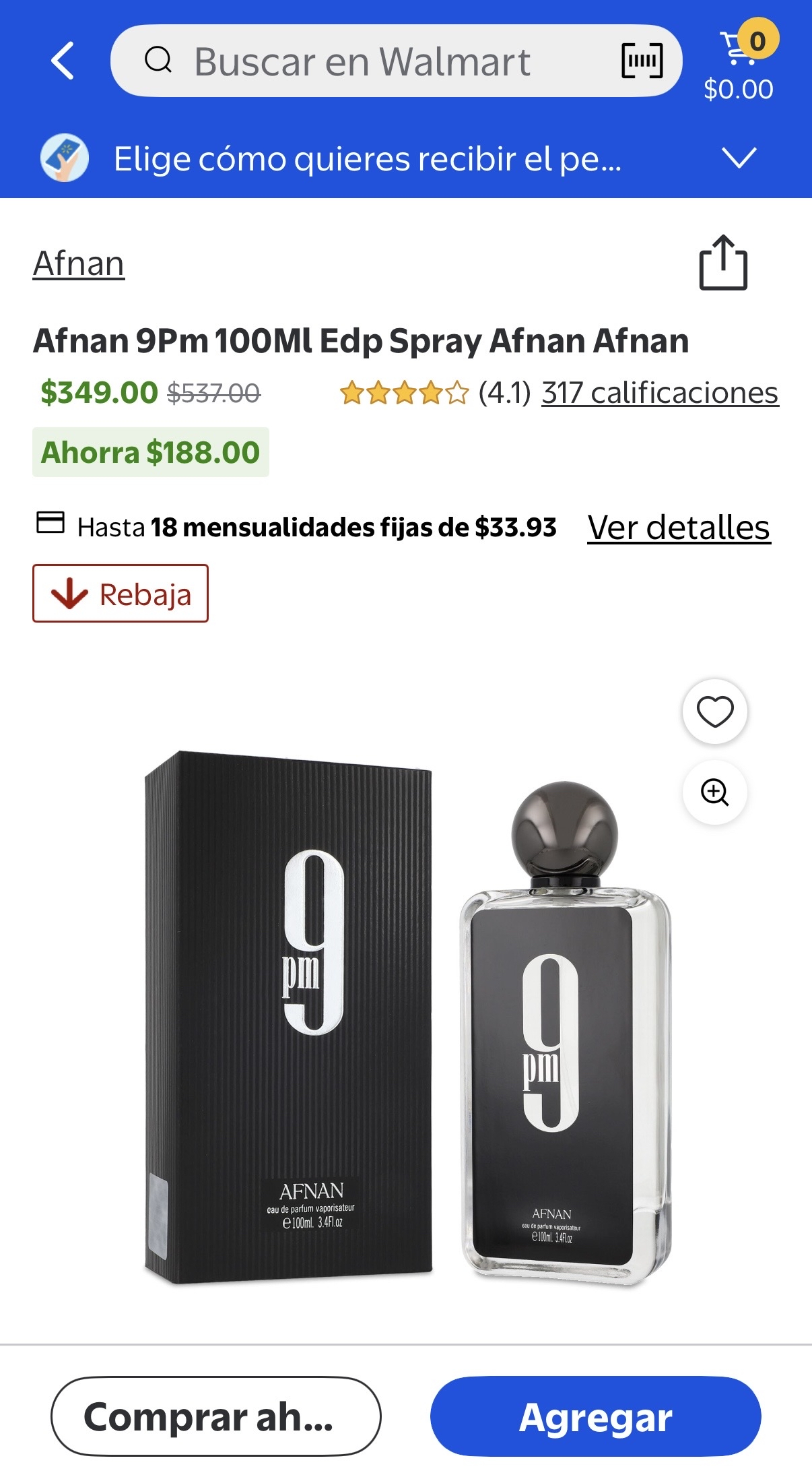 Walmart: 9Pm 100Ml Afnan Edp