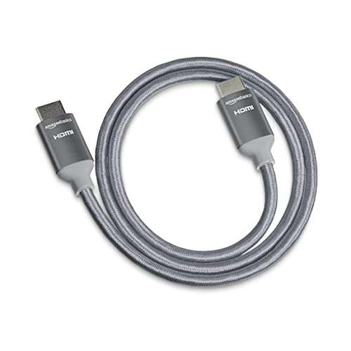 Amazon - Amazon Basics - Cable HDMI 4K de alta velocidad con cable trenzado, color gris, 90 cm