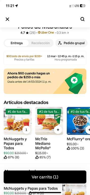 Uber Eats: Pollos de McDonald’s - McNuggets y Papas para Todos