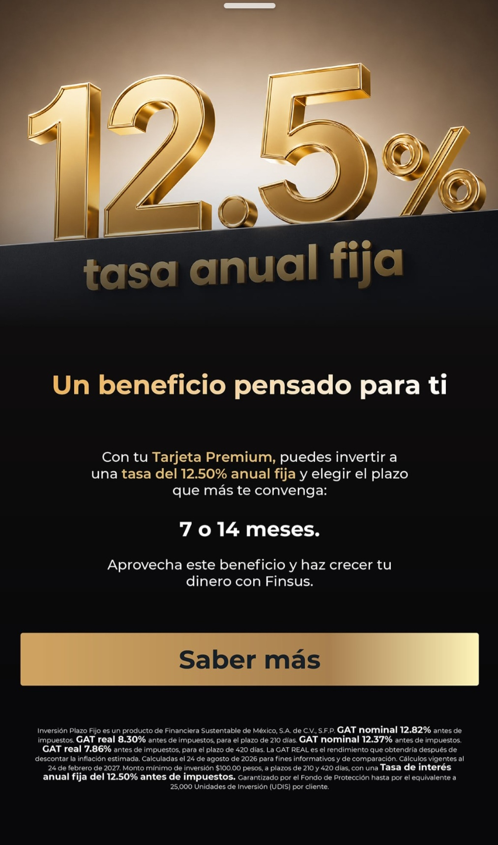 Finsus: 12.5% anual a 7 o 14 meses con membresía
