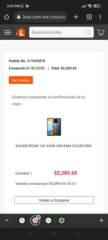 Linio: Celular XIAOMI REDMI 10C 64GB 4GB RAM COLOR GRIS (pagando con PayPal)