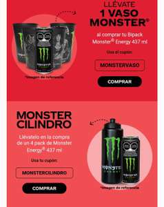 Coca Cola: Cilindro gratis en la compra de 4 Monster Energy 473 mL