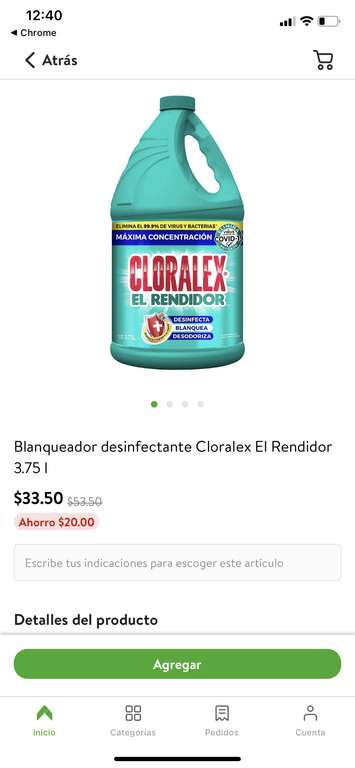 Despensa Bodega Aurrera: Cloralex 3.75 L a $33.50 de $53.50