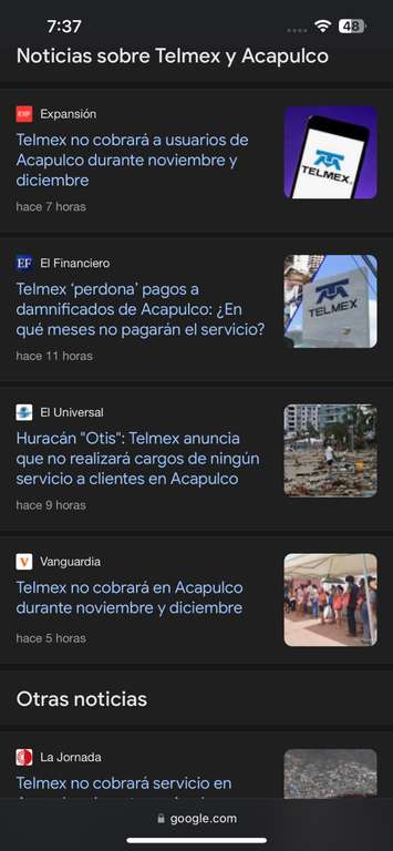 Telmex: no cobrará servicios en noviembre y diciembre en Acapulco