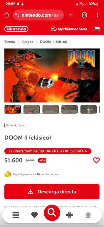 Nintendo eshop Chile: Doom 1 y 2 clásic a $28 c/u