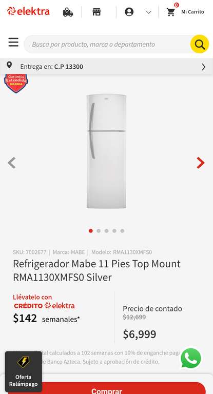 Elektra: Refrigerador Mabe 11 pies Oferta Relámpago