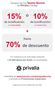 Banorte y Privalia: 15% de Bonificación directa con Tarjeta de Débito y Crédito Digital