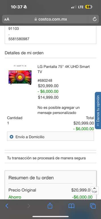 Costco: LG Pantalla 75" 4K UHD Smart TV